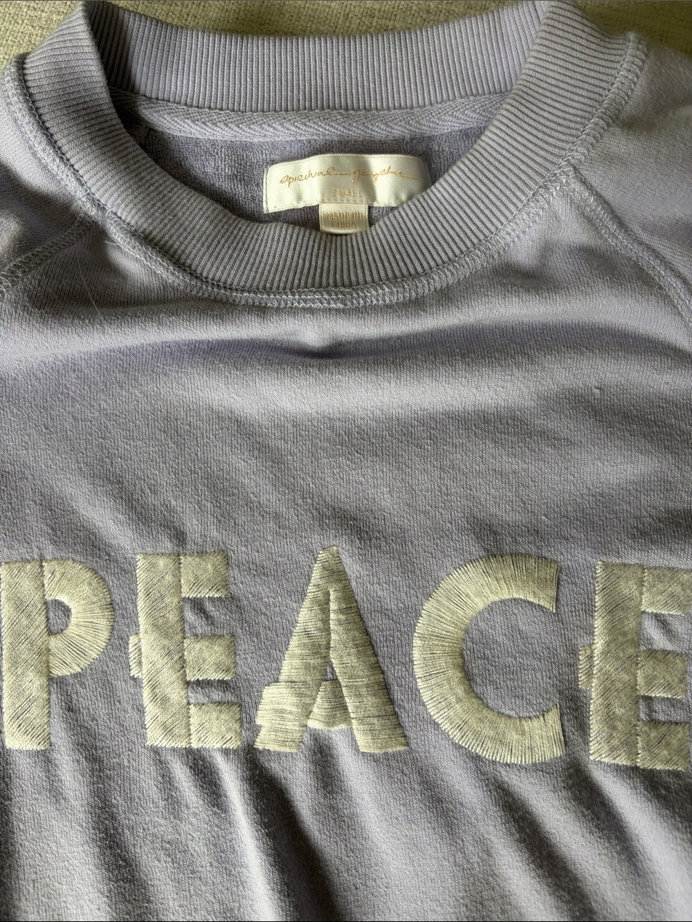 Spiritual Gangster Lavender 'PEACE' Embroidered Crewneck